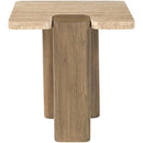  Meridian Ravenna Natural Genuine Travertine and Oak Wood End / Side Table IMAGE 3