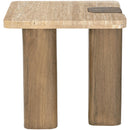  Meridian Ravenna Natural Genuine Travertine and Oak Wood End / Side Table IMAGE 4