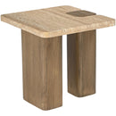  Meridian Ravenna Natural Genuine Travertine and Oak Wood End / Side Table IMAGE 6