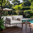  Meridian Portofino Cream Resilient Water Repellent Fabric Upholstered Outdoor Patio Chair IMAGE 2