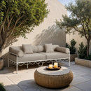  Meridian Portofino 85.75" Beige Resilient Water Repellent Fabric Upholstered Outdoor Patio Sofa IMAGE 2