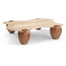  Meridian Liona Beige Marble And Acacia Wood Coffee Table IMAGE 1
