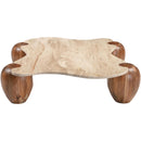  Meridian Liona Beige Marble And Acacia Wood Coffee Table IMAGE 3