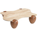  Meridian Liona Beige Marble And Acacia Wood Coffee Table IMAGE 6