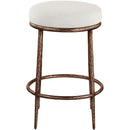  Color_Cream -- Ferro Cream Linen Textured Performance Fabric Upholstered Counter Stool IMAGE 3