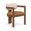  Color_Cognac -- Ravina Cognac Vegan Leather and Linen Textured Fabric Upholstered Dining Chair IMAGE 1