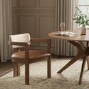  Color_Cognac -- Ravina Cognac Vegan Leather and Linen Textured Fabric Upholstered Dining Chair IMAGE 2