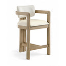  Color_Cream -- Ravina Cream Vegan Leather and Linen Textured Fabric Upholstered Counter Stool IMAGE 1