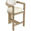  Color_Cream -- Ravina Cream Vegan Leather and Linen Textured Fabric Upholstered Counter Stool IMAGE 6