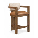  Color_Cognac -- Ravina Cognac Vegan Leather and Linen Textured Fabric Upholstered Counter Stool IMAGE 1