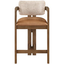  Color_Cognac -- Ravina Cognac Vegan Leather and Linen Textured Fabric Upholstered Counter Stool IMAGE 3