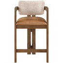  Meridian Ravina Cognac Vegan Leather and Linen Textured Fabric Upholstered Counter Stool IMAGE 3