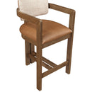  Color_Cognac -- Ravina Cognac Vegan Leather and Linen Textured Fabric Upholstered Counter Stool IMAGE 7