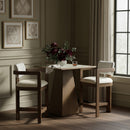  Color_Cream -- Ravina Cream Vegan Leather and Linen Textured Fabric Upholstered Counter Stool IMAGE 2