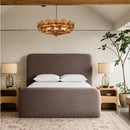  Meridian Fira Brown Linen Textured Fabric Upholstered King Bed IMAGE 2
