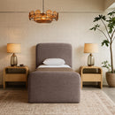  Color_Brown  Size_Twin  -- Fira Brown Linen Textured Fabric Upholstered Twin Bed IMAGE 2