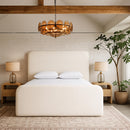  Color_Cream  Size_Queen  -- Fira Cream Linen Textured Fabric Upholstered Queen Bed IMAGE 2