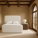  Color_Cream  Size_Queen  -- Fira Cream Chenille Fabric Upholstered Queen Bed IMAGE 2