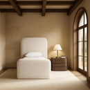  Color_Cream  Size_Twin  -- Fira Cream Chenille Fabric Upholstered Twin Bed IMAGE 2