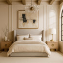  Meridian Kendall Beige Linen Textured Fabric Upholstered King Bed IMAGE 2