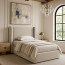  Meridian Kendall Beige Linen Textured Fabric Upholstered Twin Bed IMAGE 2