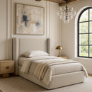  Color_Beige  Size_Twin  --  Kendall Beige Linen Textured Fabric Upholstered Twin Bed IMAGE 2