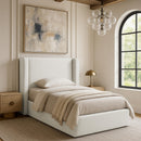  Color_Cream  Size_Twin  --  Kendall Cream Linen Textured Fabric Upholstered Twin Bed IMAGE 2