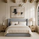  Color_Grey  Size_Queen  --  Kendall Grey Linen Textured Fabric Upholstered Queen Bed IMAGE 2