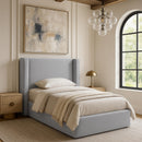  Color_Grey  Size_Twin  --  Kendall Grey Linen Textured Fabric Upholstered Twin Bed IMAGE 2