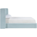  Meridian Kendall Light Blue Linen Textured Fabric Upholstered Queen Bed IMAGE 4