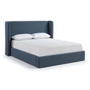  Color_Navy  Size_Queen  --  Kendall Navy Linen Textured Fabric Upholstered Queen Bed IMAGE 1