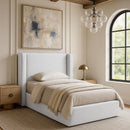  Meridian Kendall White Linen Textured Fabric Upholstered Twin Bed IMAGE 2