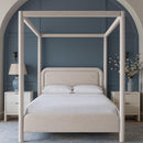  Meridian Salina Beige Linen Textured Fabric Upholstered King Bed IMAGE 2