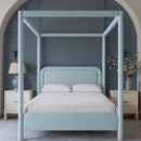  Meridian Salina Light Blue Linen Textured Fabric Upholstered Full Bed IMAGE 2