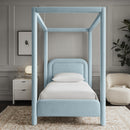  Meridian Salina Light Blue Linen Textured Fabric Upholstered Twin Bed IMAGE 2
