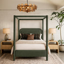  Color_Green  Size_Full  --  Salina Green Velvet Upholstered Full Bed IMAGE 2