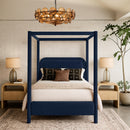  Meridian Salina Navy Velvet Upholstered Full Bed IMAGE 2