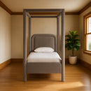  Meridian Salina Taupe Velvet Upholstered Twin Bed IMAGE 2
