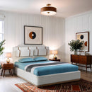  Meridian Bennet Cream Linen Textured Fabric Upholstered Full Bed IMAGE 3