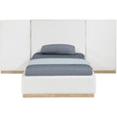  Meridian Bennet Cream Linen Textured Fabric Upholstered Twin Bed IMAGE 6