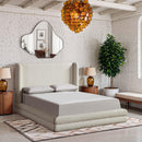  Size_Queen -- Chandra Cream Linen Textured Fabric Upholstered Queen Bed IMAGE 2