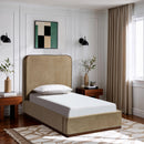  Color_Beige / Brown  Size_Twin  -- Rava Beige / Brown Velvet Upholstered Twin Bed IMAGE 2