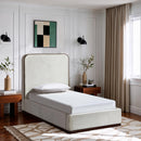  Color_Cream / Beige  Size_Twin  -- Rava Cream / Beige Velvet Upholstered Twin Bed IMAGE 2