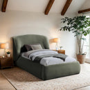  Meridian Sandro Green Chenille Fabric Upholstered Twin Bed IMAGE 2