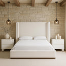  Meridian Solange Cream Linen Textured Fabric Upholstered Queen Bed IMAGE 2