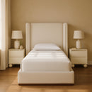  Meridian Solange Cream Linen Textured Fabric Upholstered Twin Bed IMAGE 2