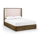  Size_Queen -- Tiberio Brown / Cream Solid Wood And Linen Textured Fabric Queen Bed IMAGE 1
