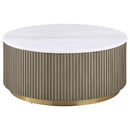  Coaster Furniture Jason 711418 Round White Marble Top Coffee Table - Greige IMAGE 1
