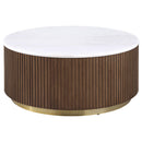  Coaster Furniture Jason 712418 Round White Marble Top Coffee Table - Honey Brown IMAGE 1