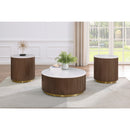 Coaster Furniture Jason 712418-S3 3-piece Round White Marble Coffee Table Set - Honey Brown IMAGE 2